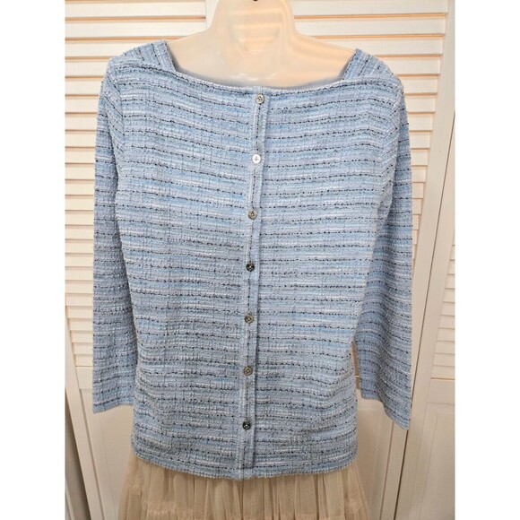 Y2K Talbots Light Blue Boucle Long Sleeve Decorative Button Back Top Size L - Picture 5 of 7